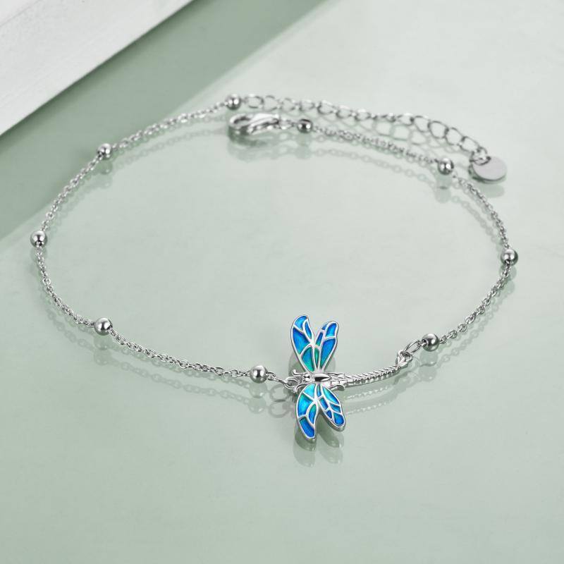 Pulsera de plata de ley con colgante de libélula y cadena de cuentas-5