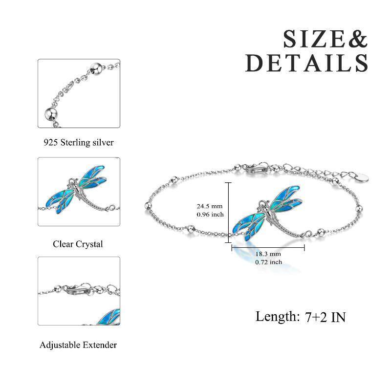 Sterling Silver Dragonfly Charm Bracelet with Bead Station Chain-6