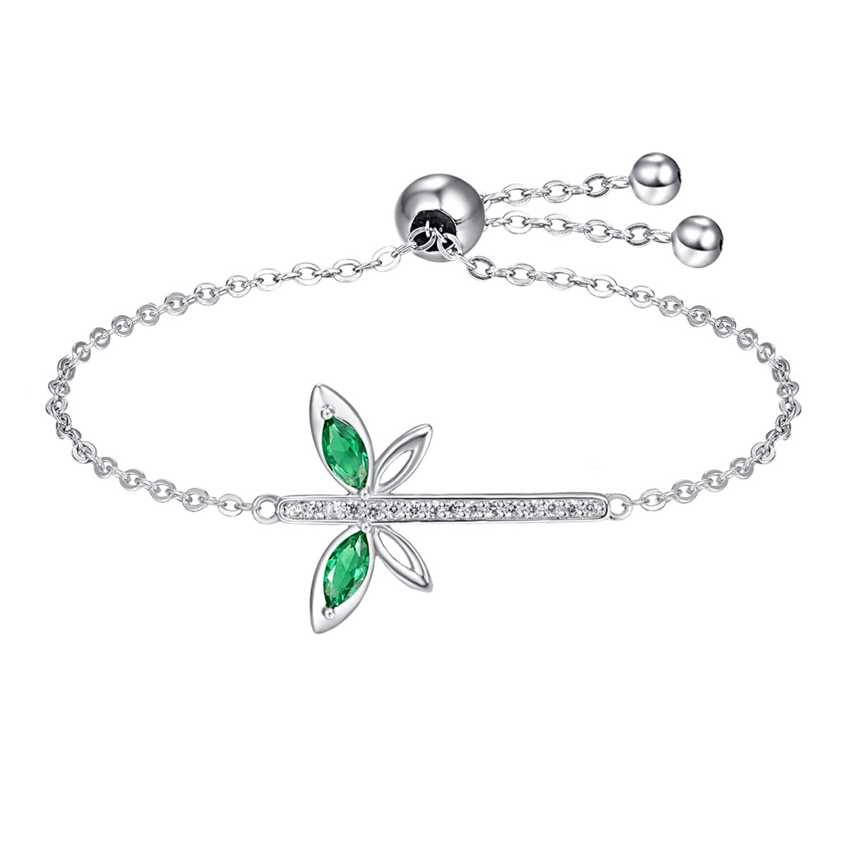 Sterling Silver Cubic Zirconia Dragonfly Pendant Bracelet-1