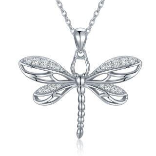 Sterling Silver Cubic Zirconia Dragonfly Pendant Necklace-56