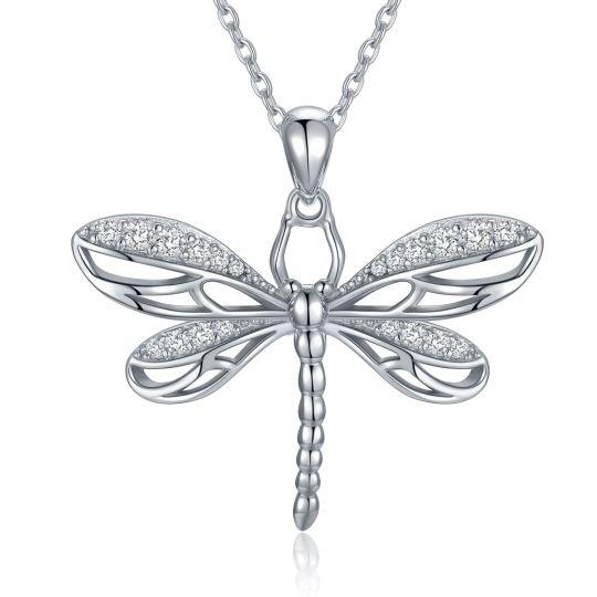 Sterling Silver Cubic Zirconia Dragonfly Pendant Necklace