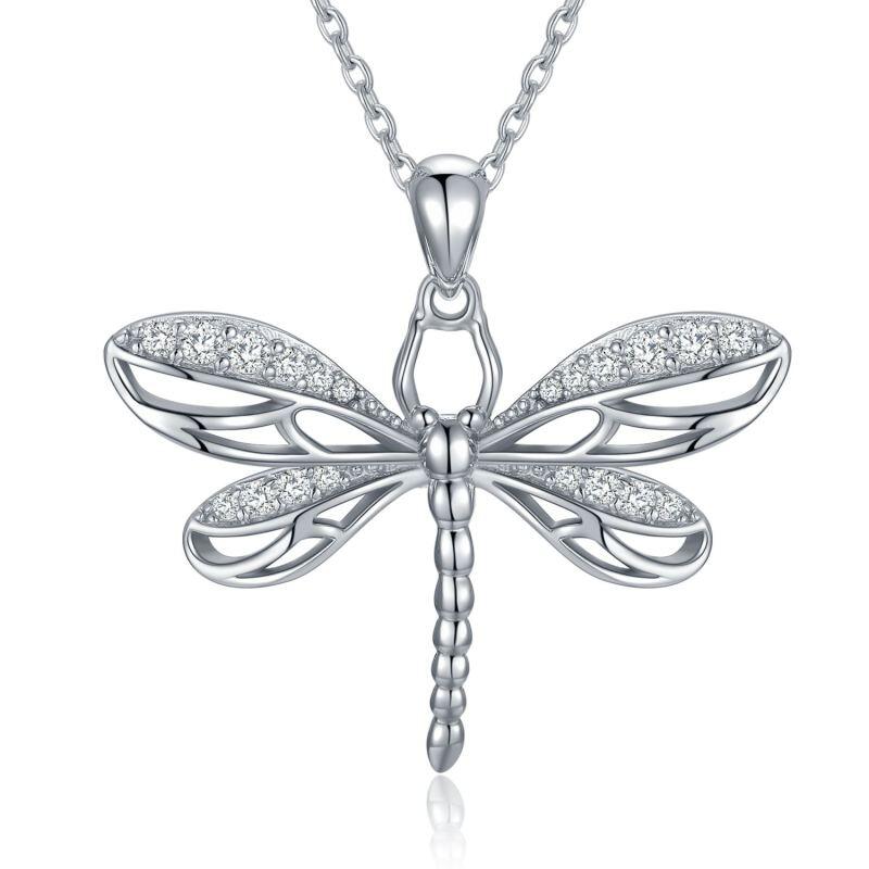 Sterling Silver Cubic Zirconia Dragonfly Pendant Necklace-16