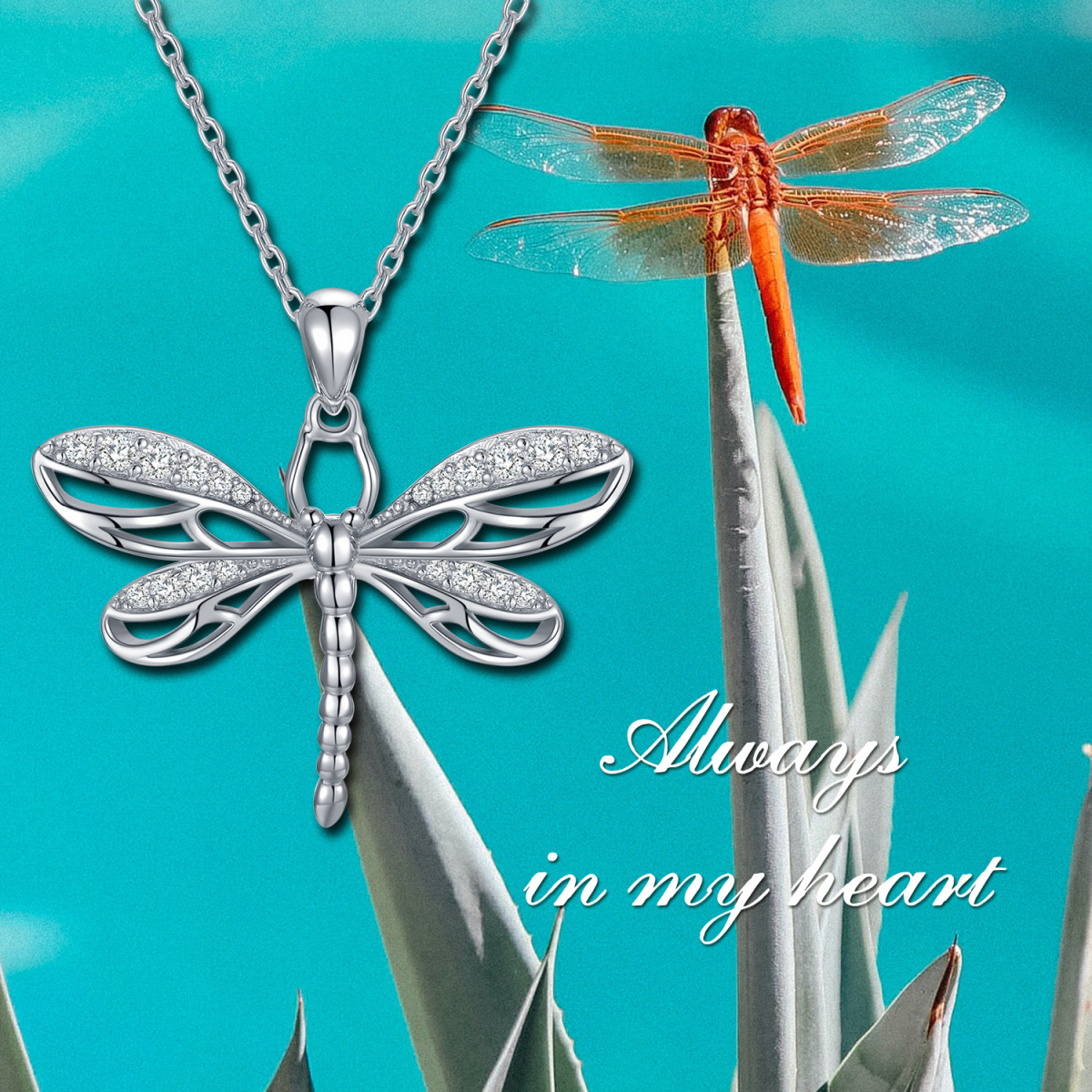 Sterling Silver Cubic Zirconia Dragonfly Pendant Necklace-3