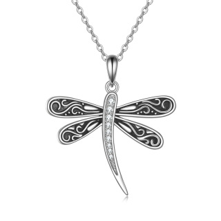 Sterling Silver Cubic Zirconia Dragonfly Pendant Necklace-20