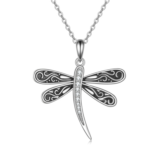 Sterling Silver Cubic Zirconia Dragonfly Pendant Necklace