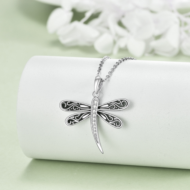 Sterling Silver Cubic Zirconia Dragonfly Pendant Necklace-3