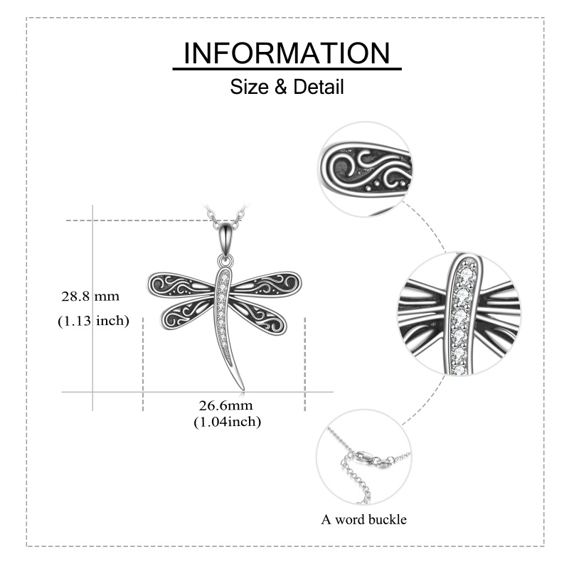 Sterling Silver Cubic Zirconia Dragonfly Pendant Necklace-5