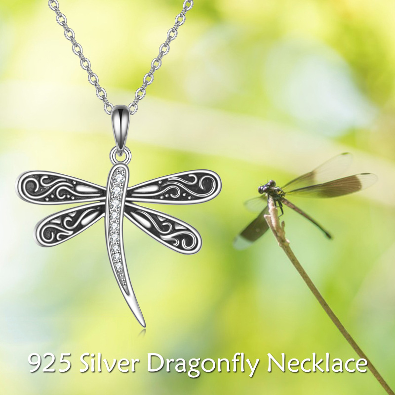 Sterling Silver Cubic Zirconia Dragonfly Pendant Necklace-6