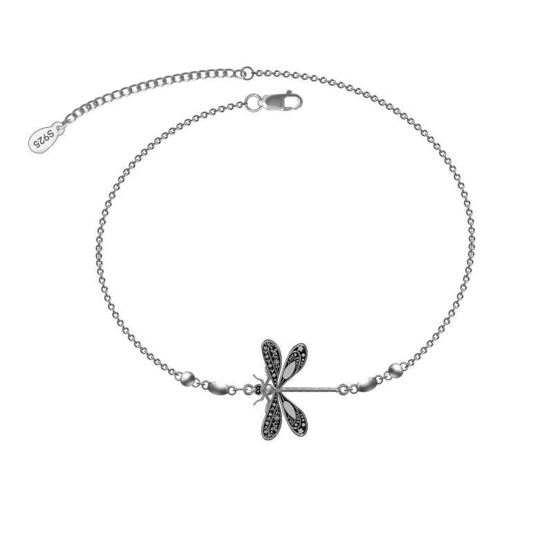 Sterling Silver Dragonfly Single Layer Anklet-1