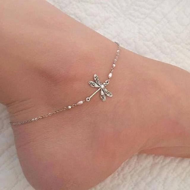 Cavigliera a strato singolo Dragonfly in argento sterling-2