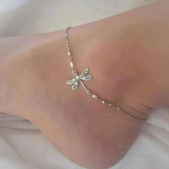 Sterling Silver Dragonfly Single Layer Anklet-3