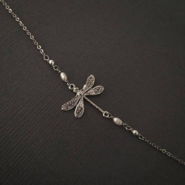 Cavigliera a strato singolo Dragonfly in argento sterling-4