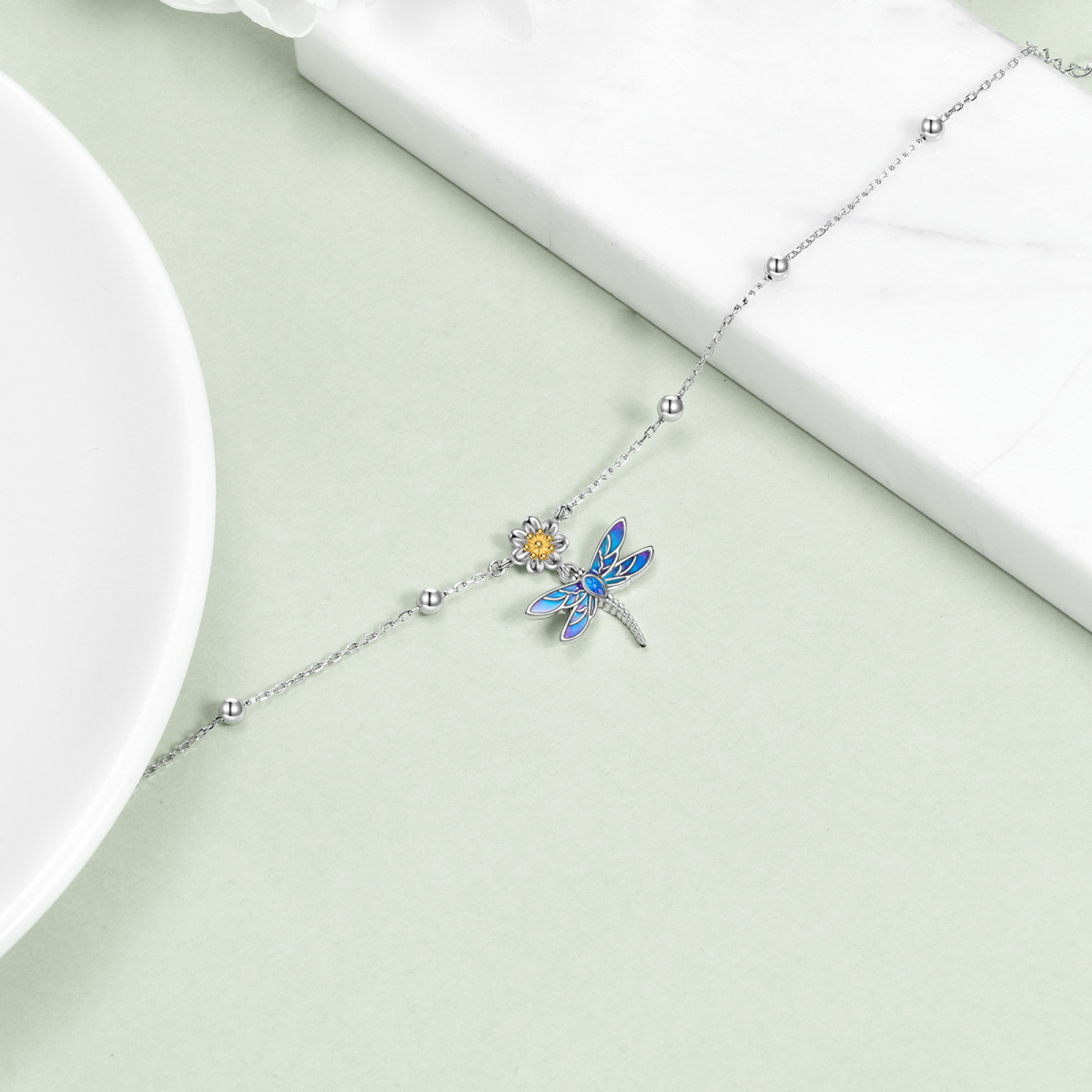 Sterling Silver Dragonfly Single Layer Anklet-4