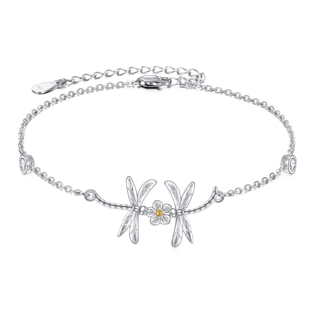 Bracelet de cheville en argent sterling avec libellule et zircon cubique-1