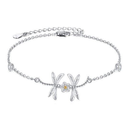 Sterling Silver Cubic Zirconia Dragonfly Single Layer Anklet