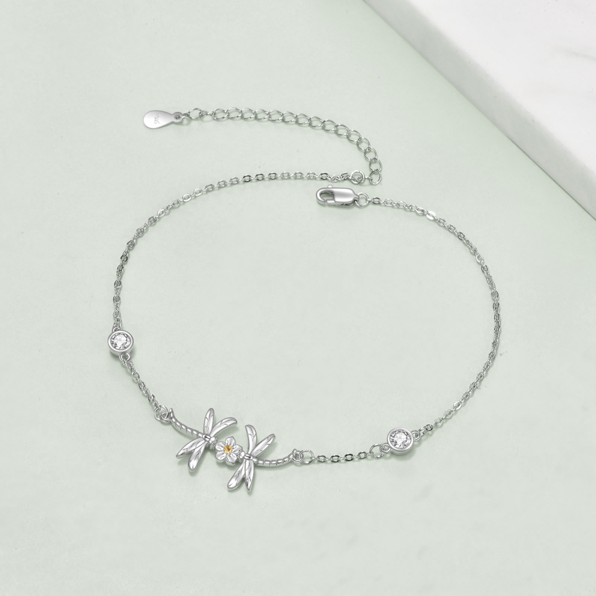 Bracelet de cheville en argent sterling avec libellule et zircon cubique-4