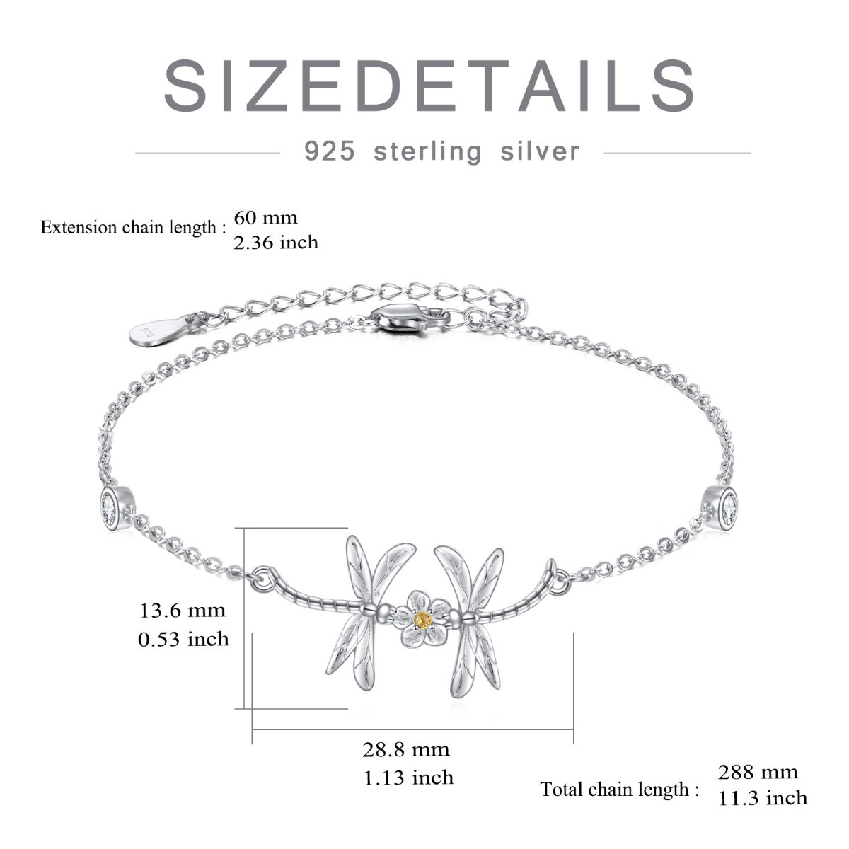 Sterling Silber Cubic Zirkonia Libelle einlagig Fußkettchen-5