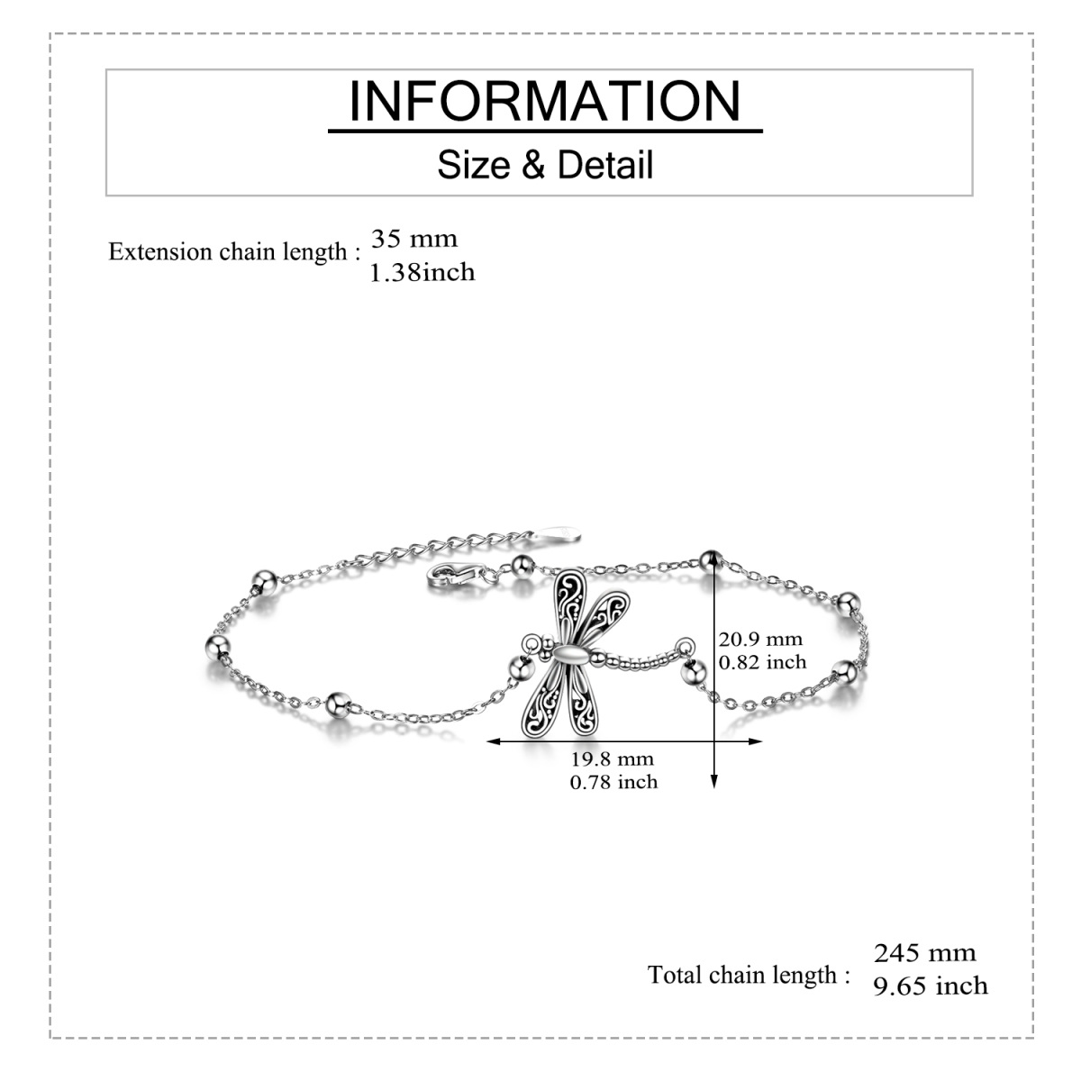 Bracelet de cheville en argent sterling libellule monocouche avec chaîne de perles-5