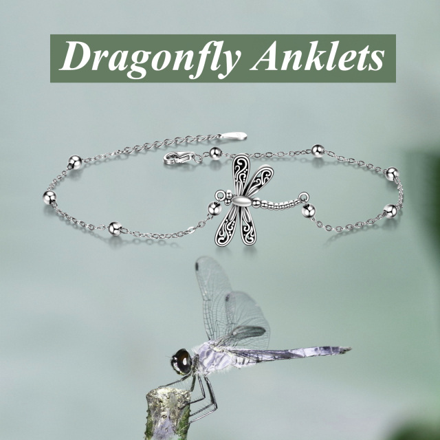 Sterling zilveren Dragonfly enkellaags kraal station ketting enkelbandje-6