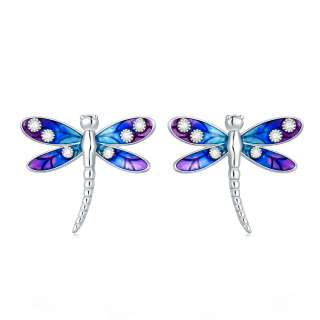 Sterling Silver Cubic Zirconia Dragonfly Stud Earrings-39