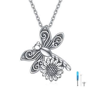 Sterling Silver Dragonfly & Sunflower Pendant Necklace-2