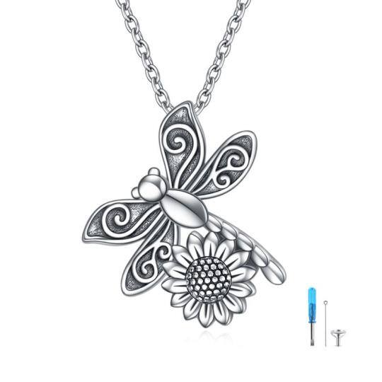 Sterling Silver Dragonfly & Sunflower Pendant Necklace