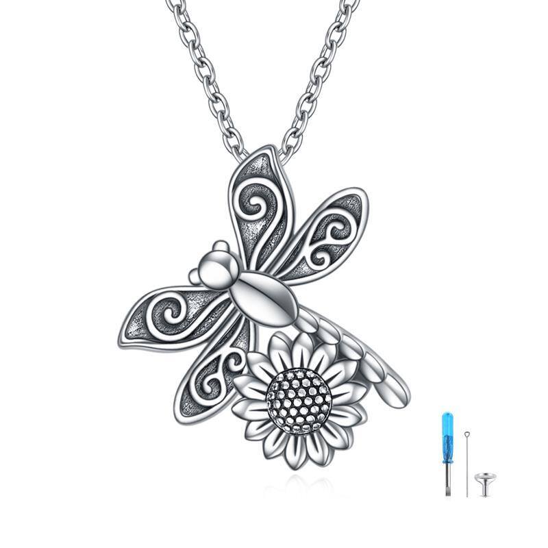 Sterling Silver Dragonfly & Sunflower Pendant Necklace-18