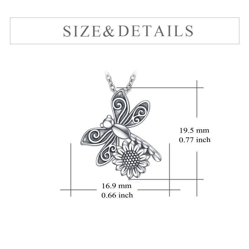 Sterling Silver Dragonfly & Sunflower Pendant Necklace-5