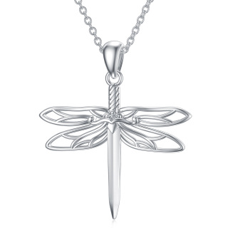 Sterling Silver Dragonfly & Sword Pendant Necklace-37