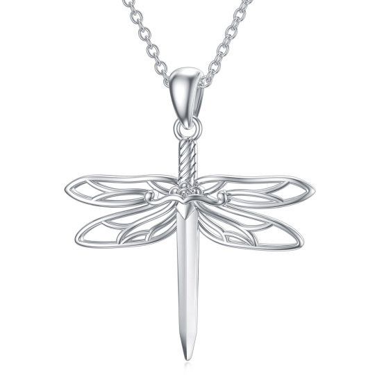 Collana con ciondolo a forma di libellula e spada in argento sterling