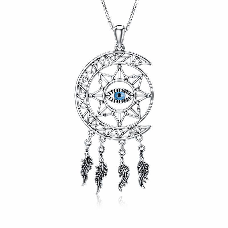 Collana con ciondolo Dream Catcher e Malocchio in argento sterling-1