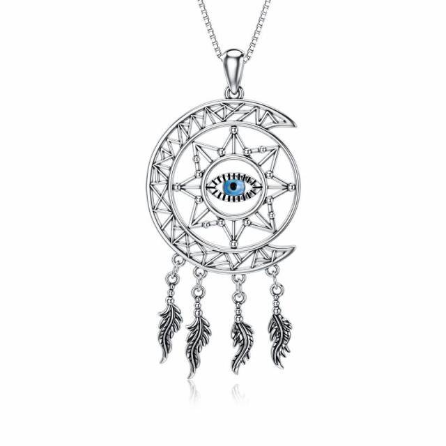 Sterling Silber Dream Catcher & Evil Eye Anhänger Halskette-1