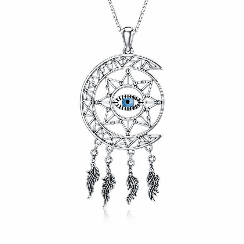 Sterling Silver Dream Catcher & Evil Eye Pendant Necklace-12