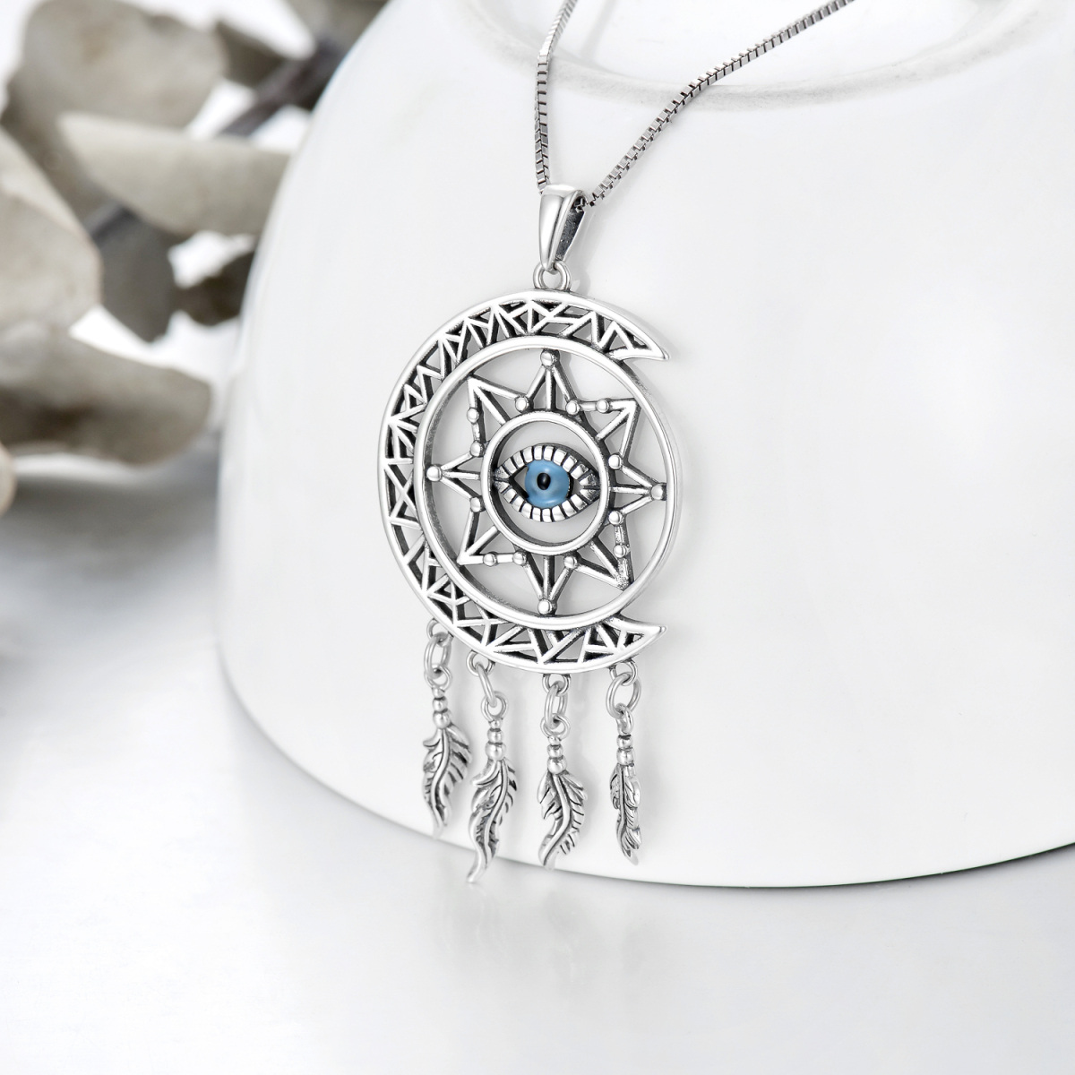 Collana con ciondolo Dream Catcher e Malocchio in argento sterling-3