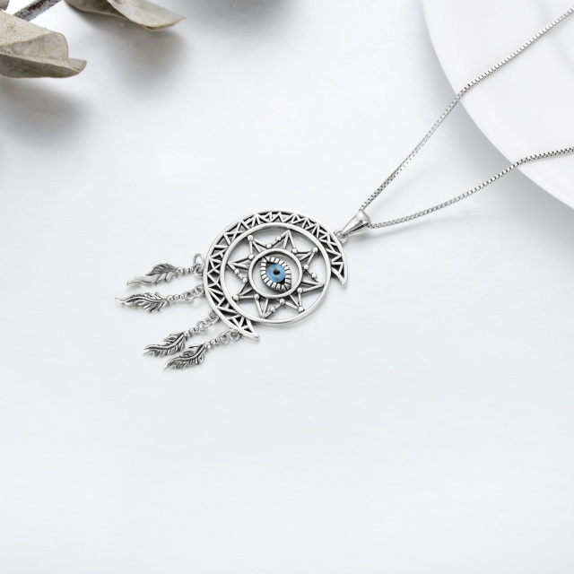 Sterling Silber Dream Catcher & Evil Eye Anhänger Halskette-4