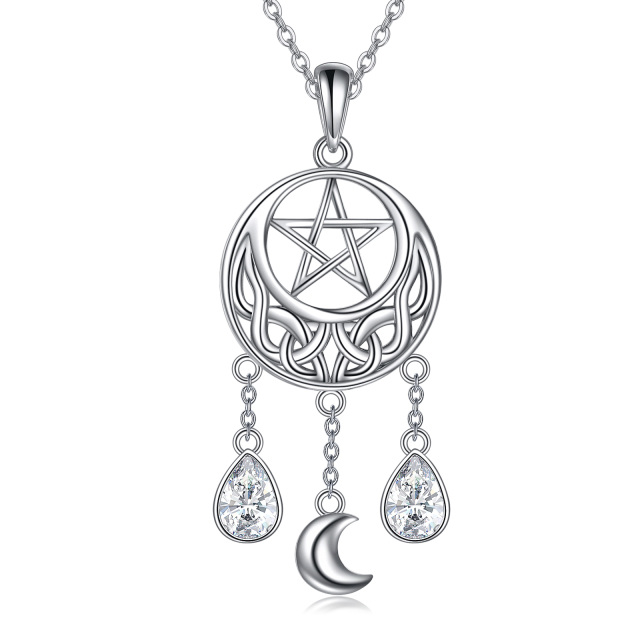 Sterling Silber Cubic Zirkonia Dream Catcher Anhänger Halskette-1