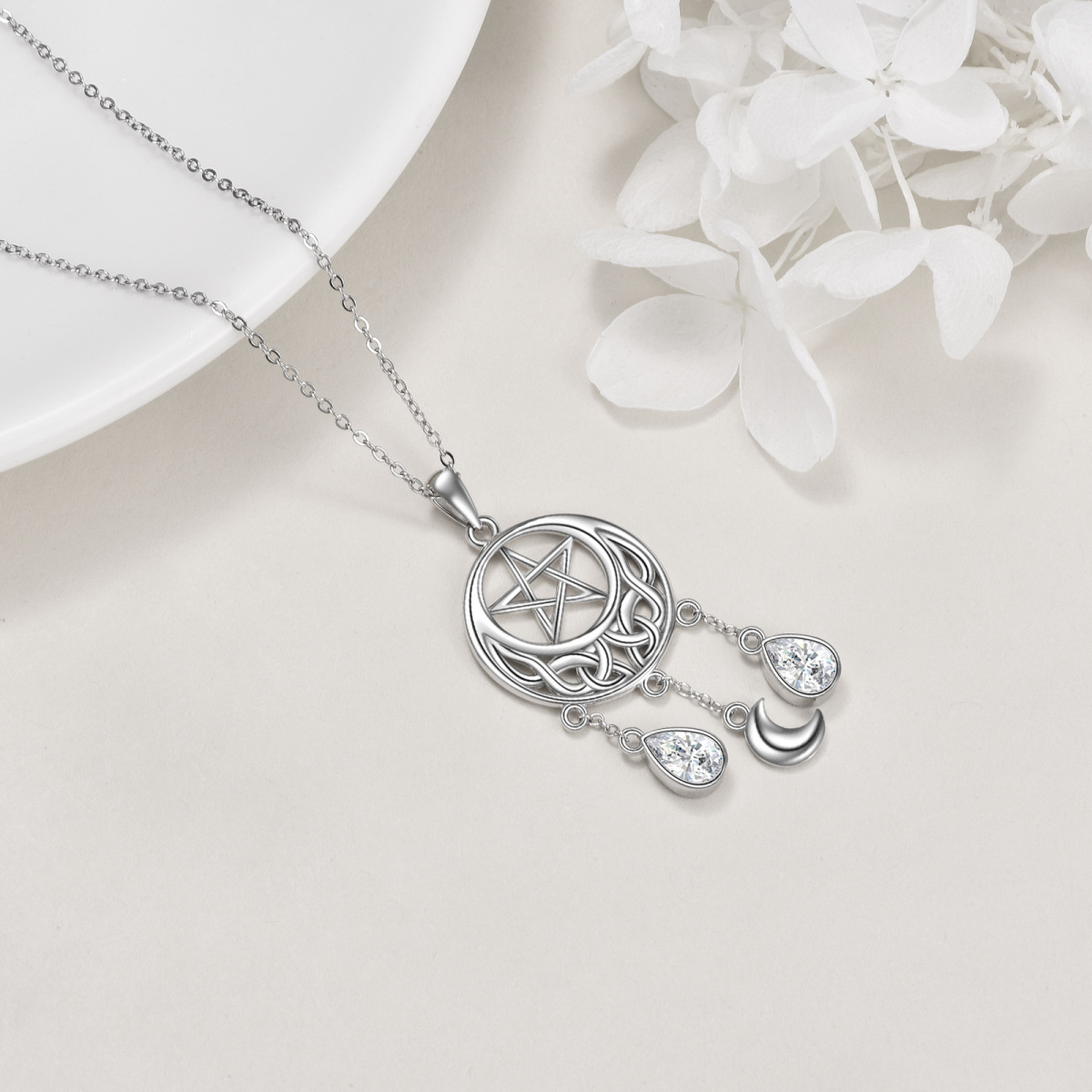 Sterling Silber Cubic Zirkonia Dream Catcher Anhänger Halskette-4