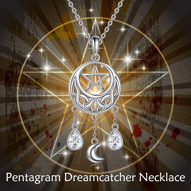 Sterling Silber Cubic Zirkonia Dream Catcher Anhänger Halskette-6