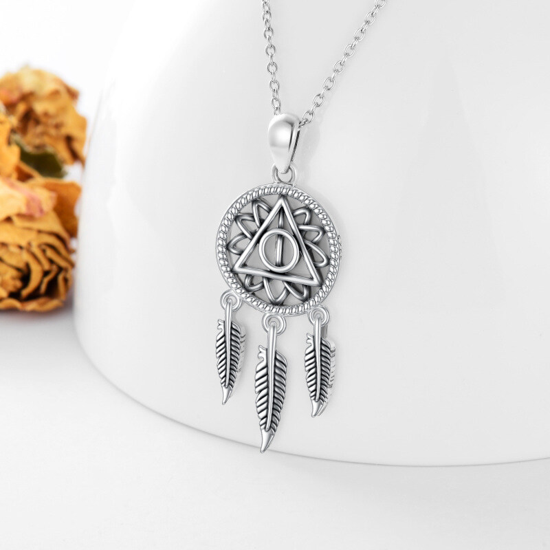 Sterling Silver Dream Catcher Pendant Necklace-5