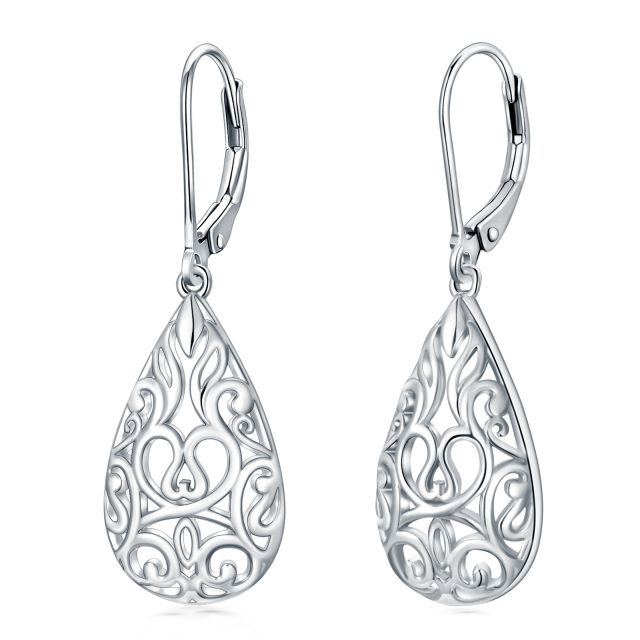 Sterling Silver Drop Shape Lever-back Earrings-1