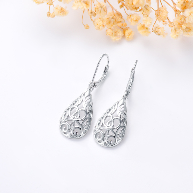 Sterling Silver Drop Shape Lever-back Earrings-3