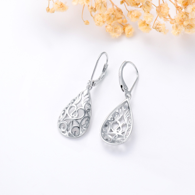 Sterling Silver Drop Shape Lever-back Earrings-4