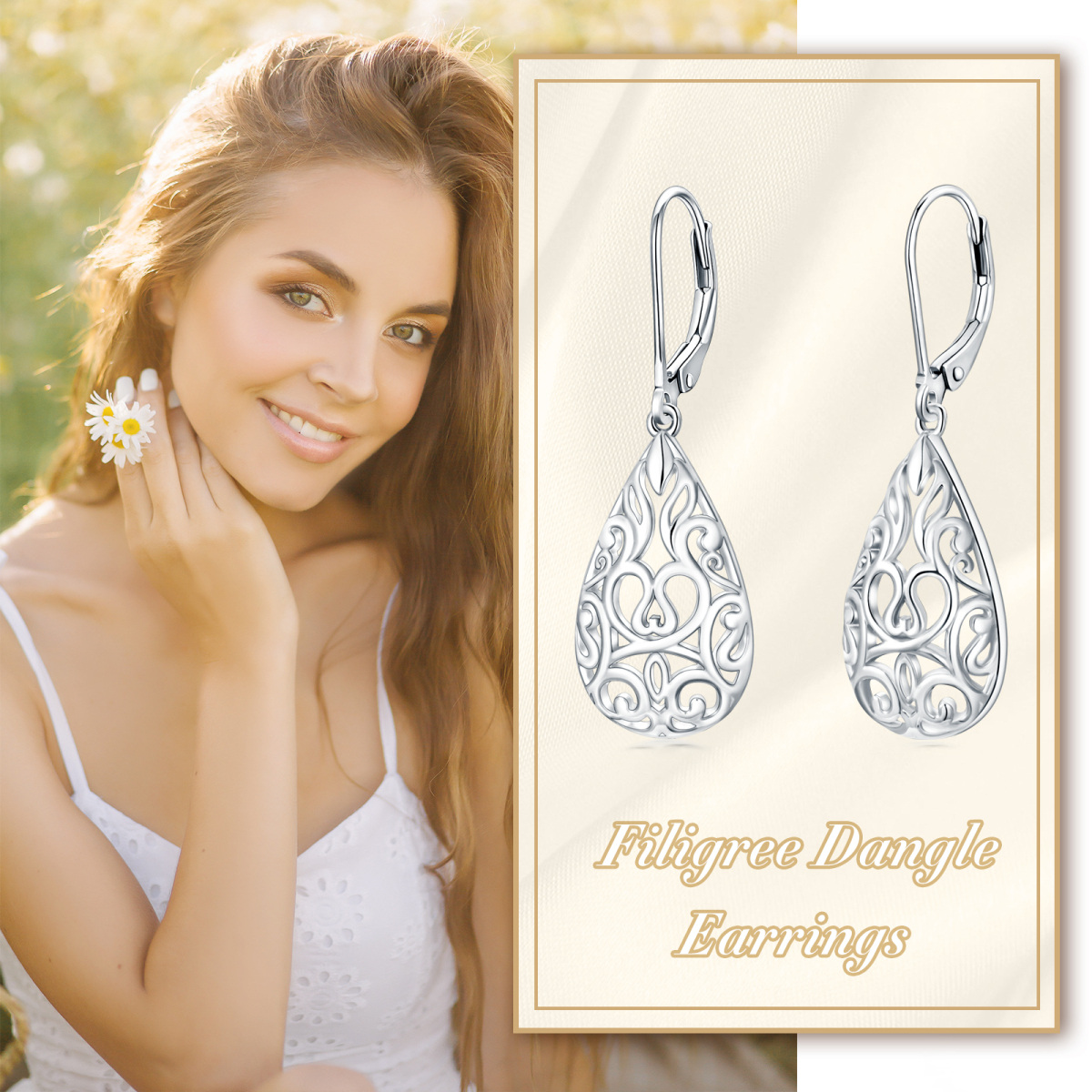 Sterling Silver Drop Shape Lever-back Earrings-6