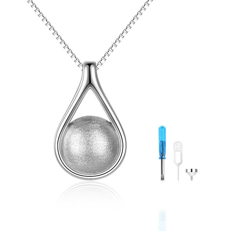 Sterling Silver Drop Shape Matte Ball Urn Necklace for Ashes with Box Chain-1