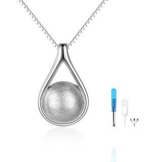 Sterling Silver Drop Shape Matte Ball Urn Necklace for Ashes with Box Chain-57