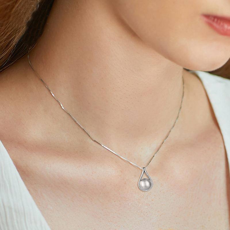 Sterling Silver Drop Shape Matte Ball Urn Necklace for Ashes with Box Chain-2