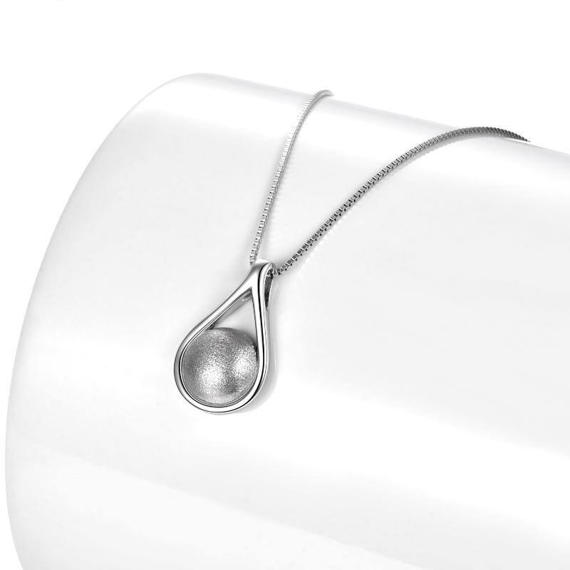 Sterling Silver Drop Shape Matte Ball Urn Necklace for Ashes with Box Chain-4