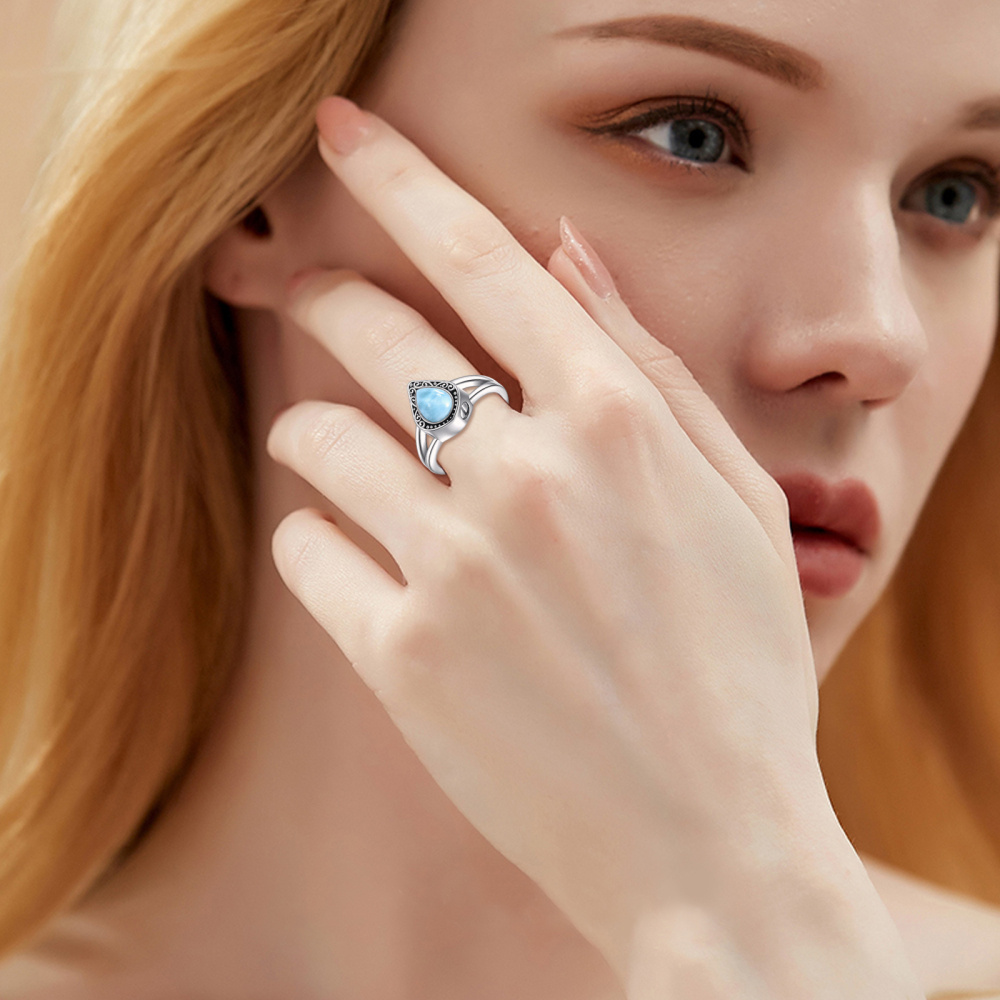 Anello con urna a forma di goccia in argento sterling-2