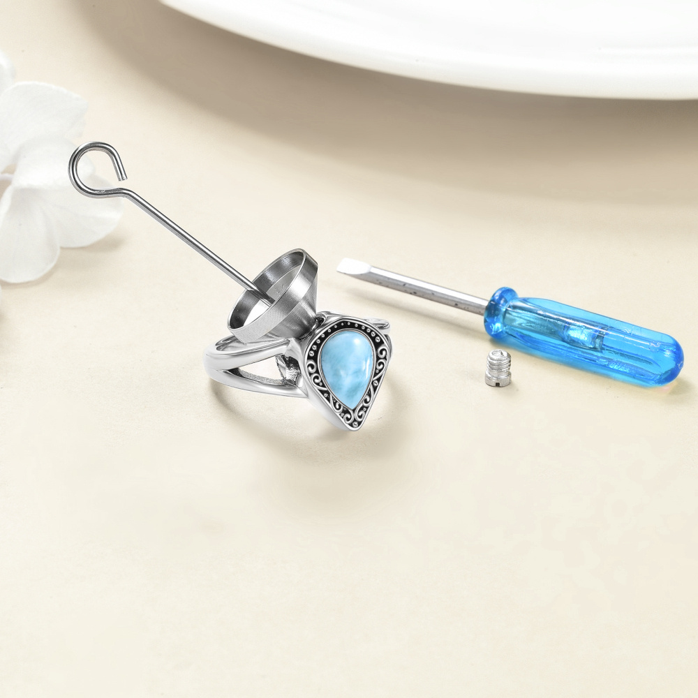 Anello con urna a forma di goccia in argento sterling-4