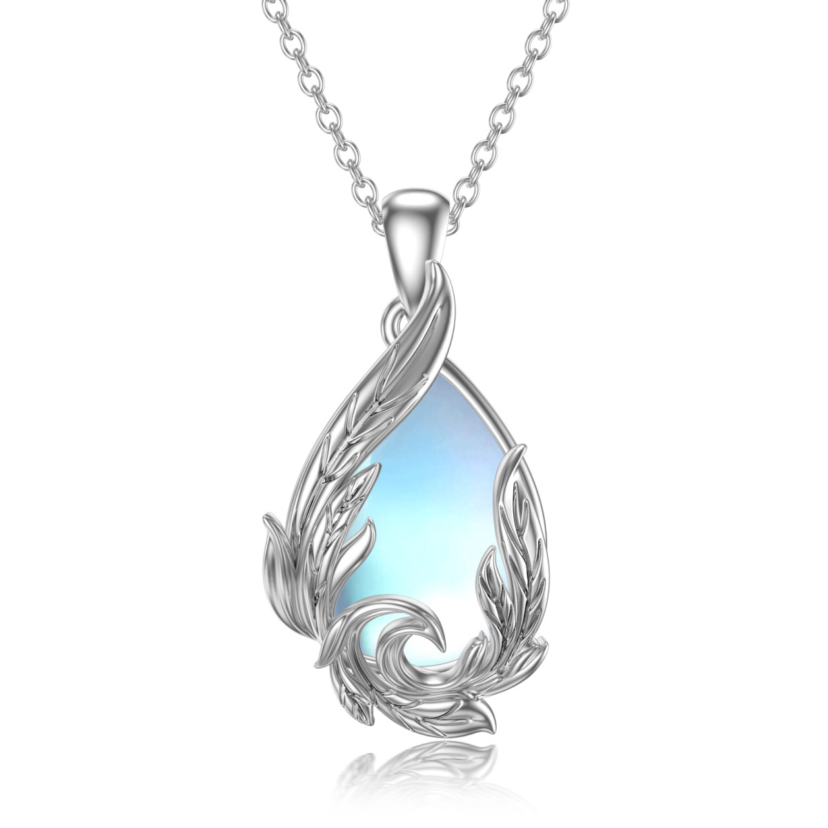 Collier en argent sterling avec pendentif en forme de goutte en pierre de lune et algue-1